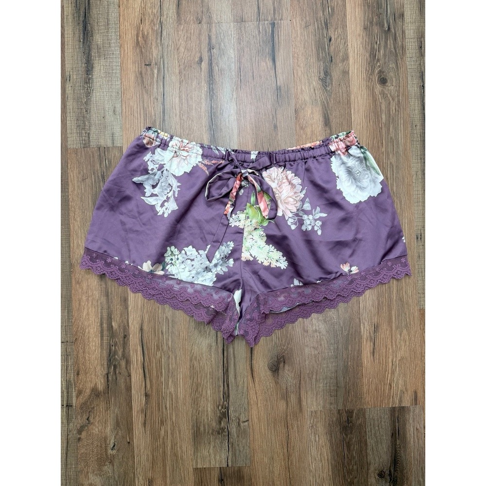 NWOT Flora Nikrooz Floral Satin Lace Trim Sleep Shorts Purple Size M